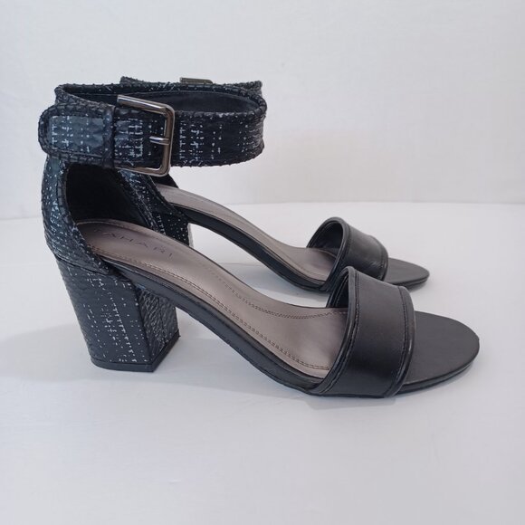 Tahari Heels Adam Open Toe Ankle Strap Black Reptile Block Heel Womens 7 - Picture 9 of 15